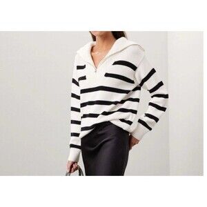 English Factory Cream striped half zipper pullover Knit Sweater size M